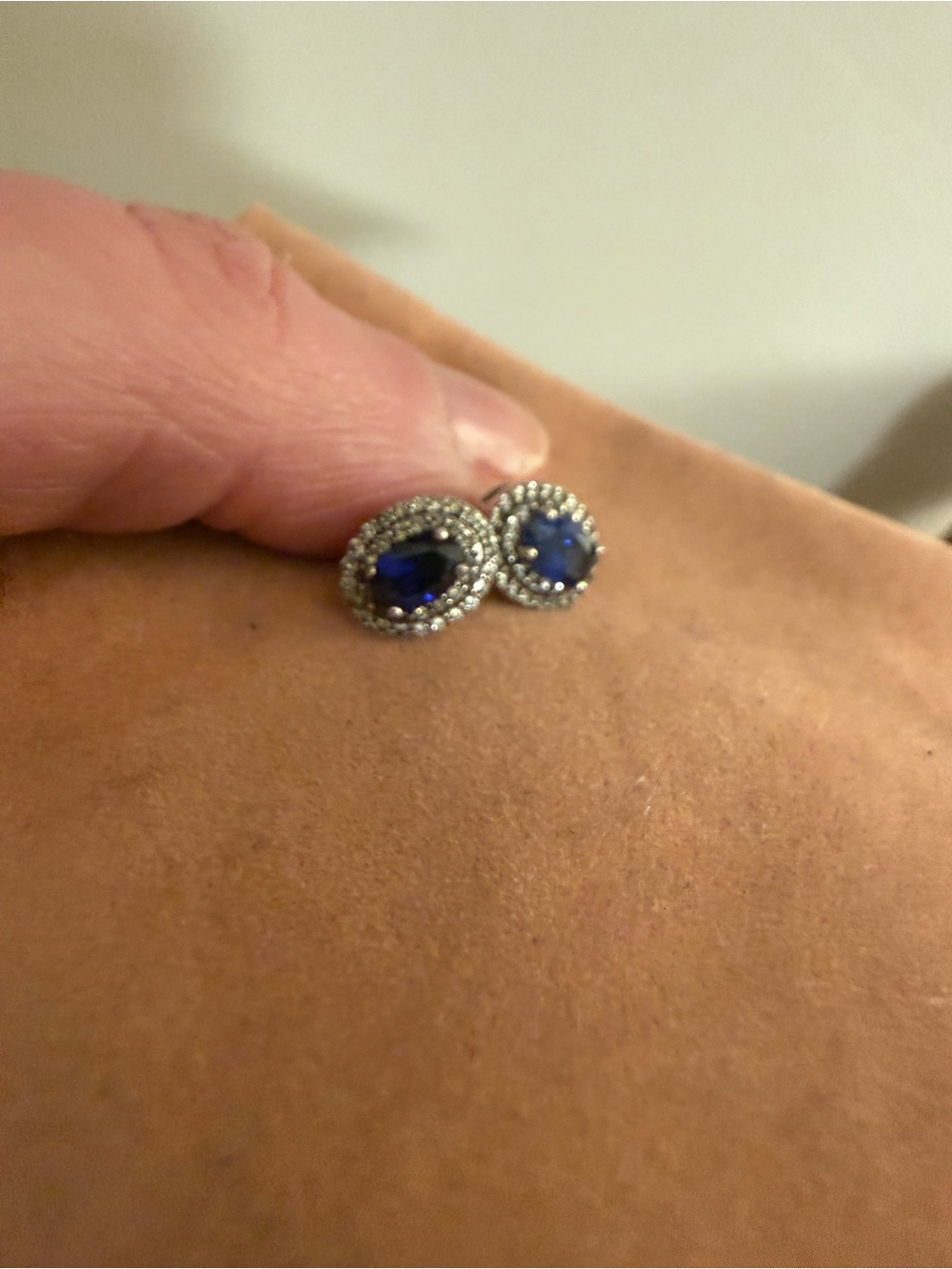 Sapphire Halo Stud Earrings - Sterling Silver
